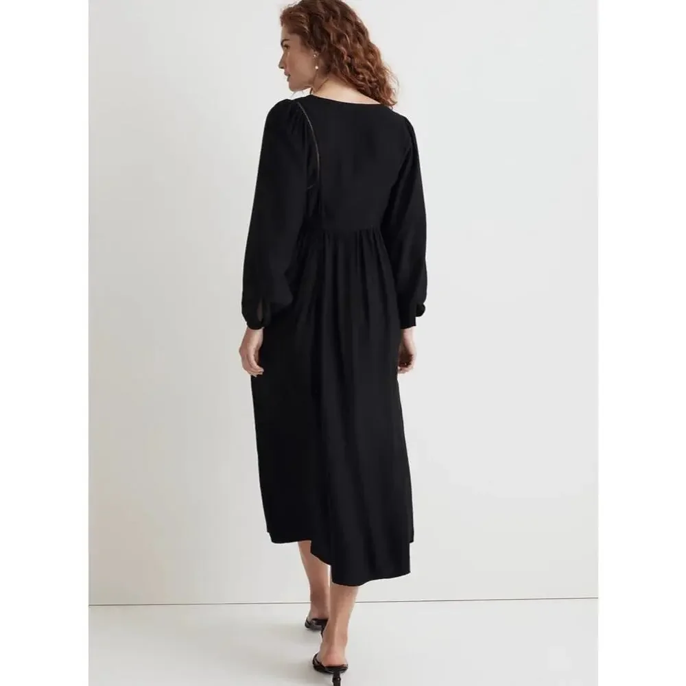 NWT Madewell‎ V-Neck Empire Midi Dress in Black Size S - Picture 6 of 16